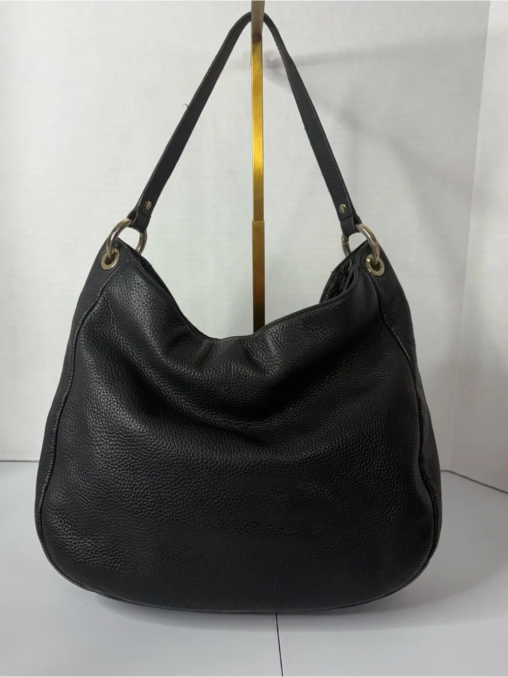 Michael Kors Black Pebbled Leather Hobo Shoulder Bag with Gold Hardware